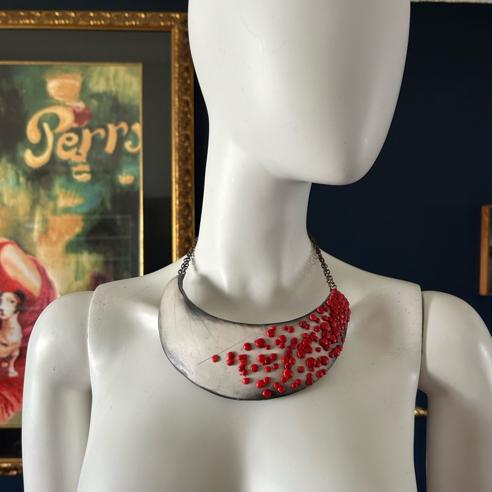 Handmade clay bib necklace - Picture 3 of 4